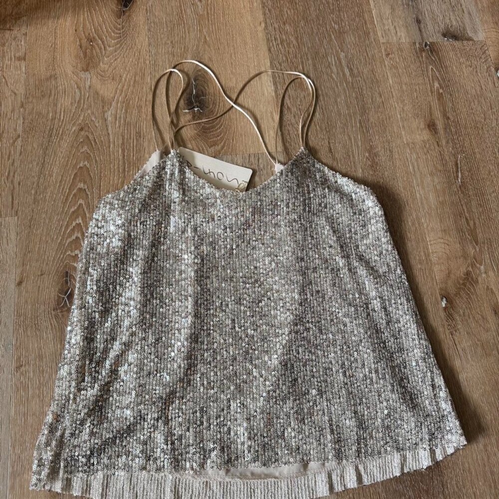 Sofia NWT Silver‎ Sequin Tank Top Size L